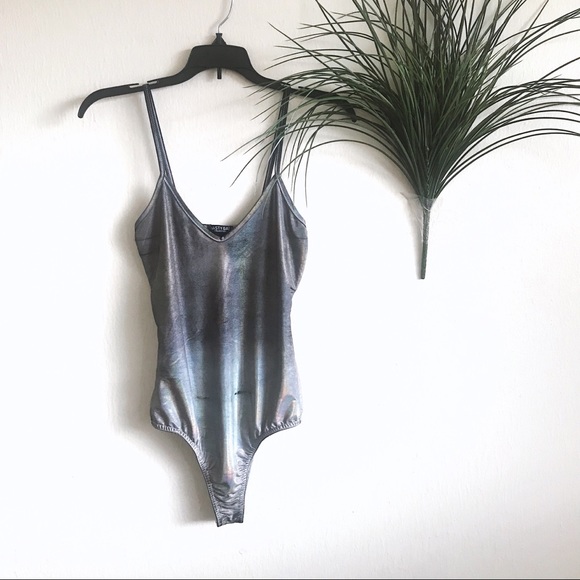 Nasty Gal Tops - Nasty Gal Metallic Silver Bodysuit